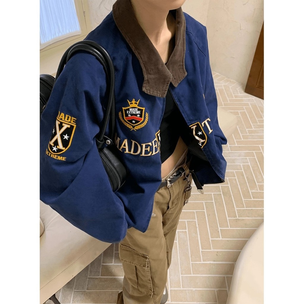 เจเค7308 #Retro Street High-End Harrington Jacket Badge เสื้อแจ็คเก็ตปัก M-2XL P57