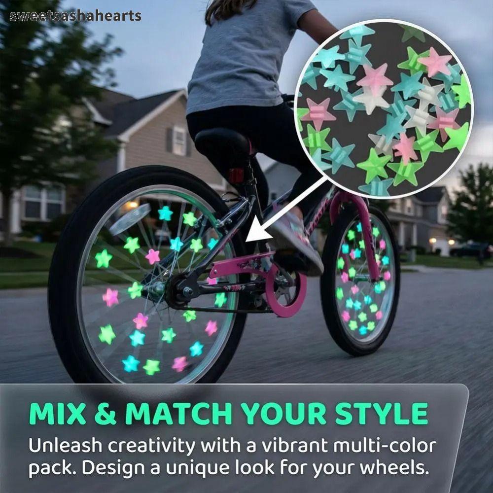 SWEE 36 ชิ้นจักรยานเด็ก Spoke ลูกปัด, Weather-proof Glowable Star ล้อหัวนม, Creative Glow in Dark สะ