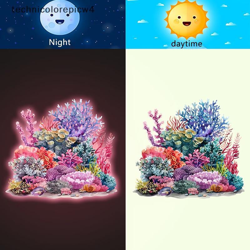 Tpth Glow in the Dark Coral Reef สติ๊กเกอร์ติดผนังที่ถอดออกได้ Luminous Toilet Decal กันน้ําตกแต่งสํ