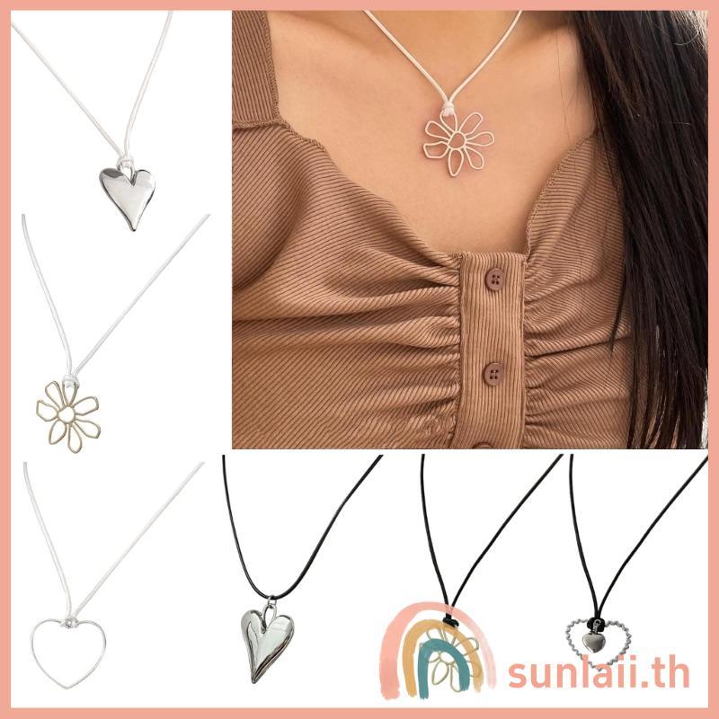 SUNLAII Y2K Hip Hop Cool Clavicle สร้อยคอจี้หัวใจเงาสําหรับผู้ชายผู้หญิงลูกปัด Choker เครื่องประดับแ