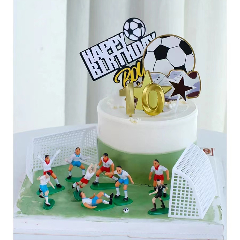 ธีมฟุตบอลเบเกอรี่เค้กตกแต่ง Kicking Ball วัยรุ่นฟุตบอลเด็กตกแต่งเด็กวันเกิด Party Goal Plug-In
