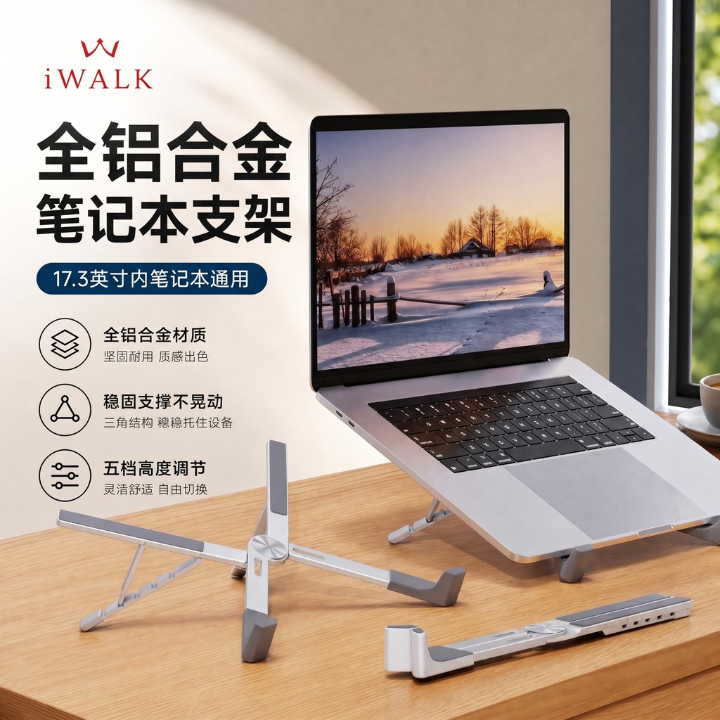 IWALK iWALK ขาตั้งคอมพิวเตอร์เดสก์ท็อปความสูงเดสก์ท็อปขาตั้งแท็บเล็ต iPad อลูมิเนียมอัลลอยด์แบบพกพาพ