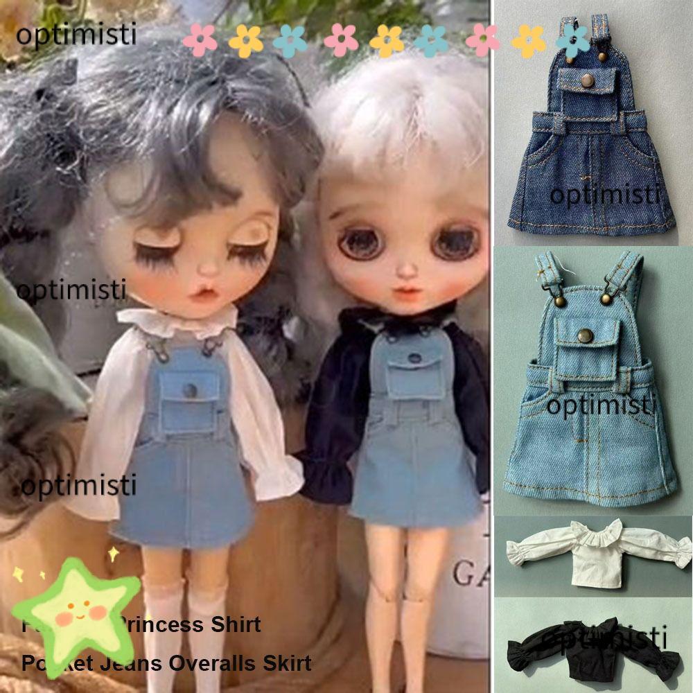 OPTIMISTI Pocket Jeans Overalls Skirt, Casual Wears Fashion Doll Princess Shirt, Kids Toys DIY Acces