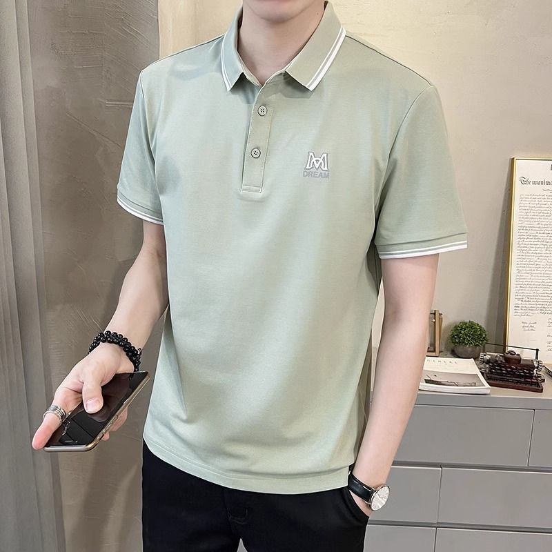 男士刺绣字母polo衫夏季修身潮流半袖上衣2024新款翻领短袖t恤衫Men's Embroidered Alphabet Polo Shirt Summer Slim Fit20260819