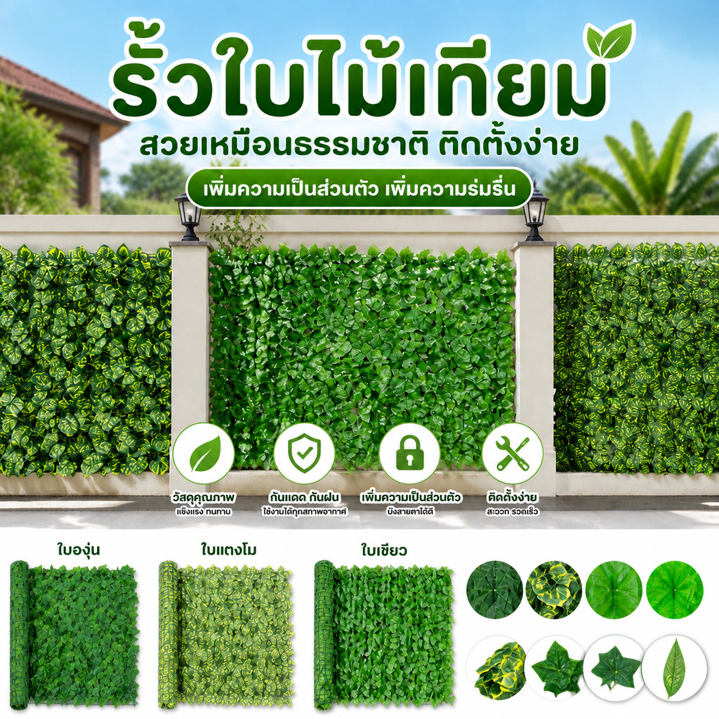 รั้วใบไม้ประดิษฐ์ 1x3เมตร ถอดประกอบได้ กำแพงใบไม้ปลอม ตกแต่งบ้านสวน ปิดบังความเป็นส่วนตัว ติดผนังลานกลางแจ้ง
