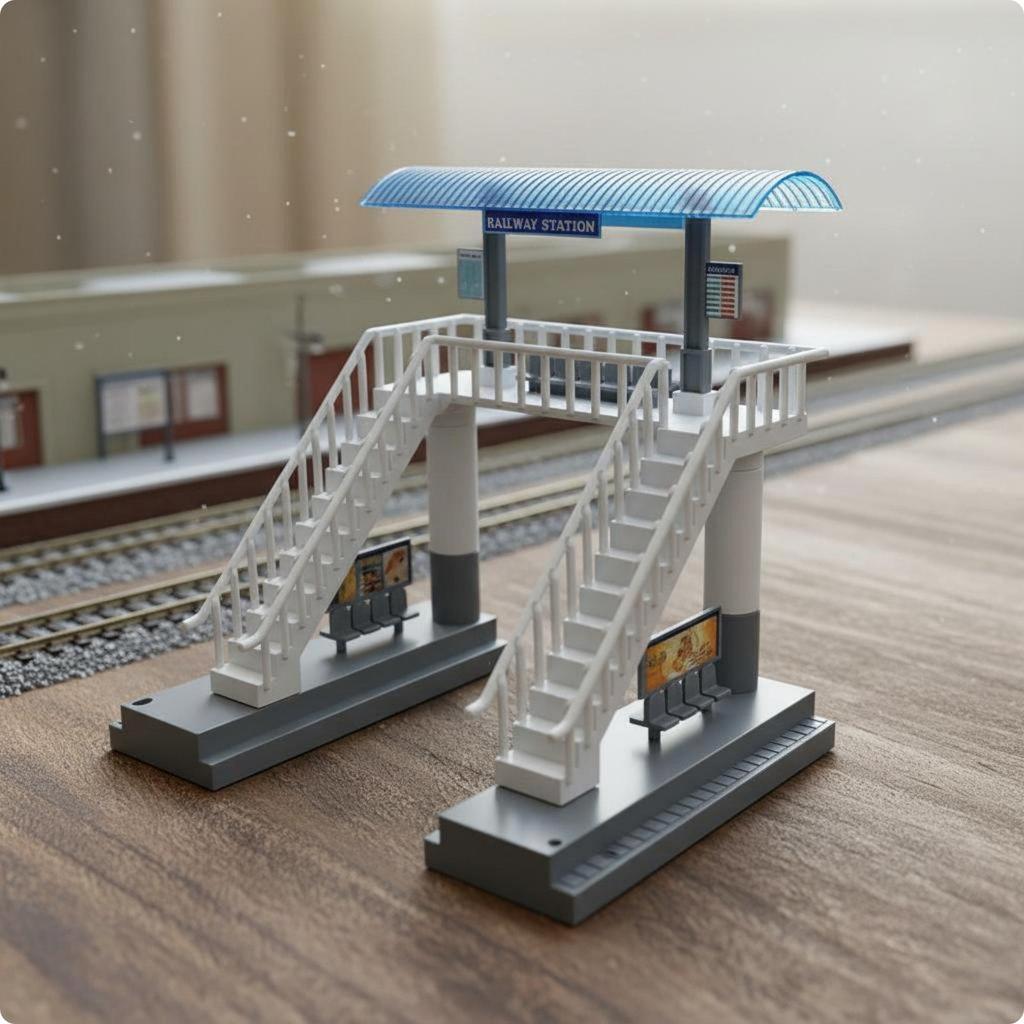 [dimcapyh] HO Scale Pedestrian Rail Bridge Overpass Model with Canopy Plastic Station Scene Accessor
