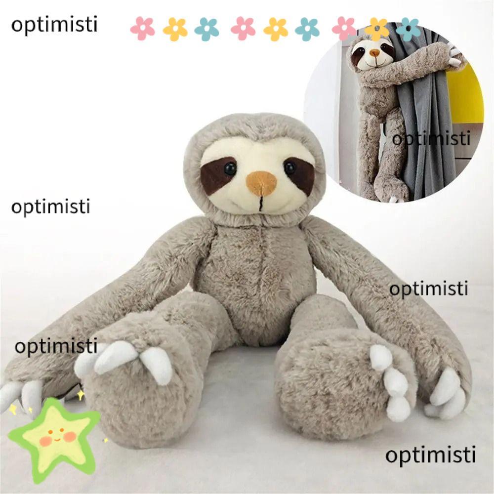 OPTIMISTI ตุ๊กตา Sloth ตุ๊กตา, ของเล่นตุ๊กตา Sloth ตุ๊กตาสีเทา, ของเล่นเด็กปุ่มผ้าม่านนุ่มน่ารัก