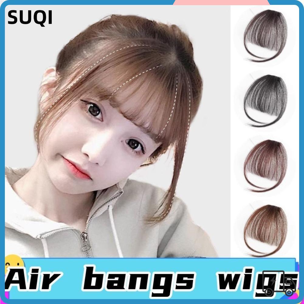 SUQI Air Bangs Hairpiece,สีดําสีน้ําตาลสังเคราะห์ Mini Fake Bangs, สําหรับเด็กผู้หญิงผู้หญิง Hairpie