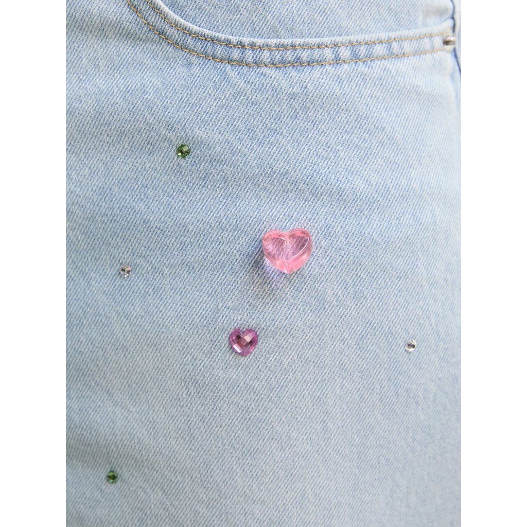 [Pomelo] กางเกงยีนส์ขายาวทรงกว้างประดับเพชร / Rhinestone Mid Waist Wide Leg Jeans — صورة 5