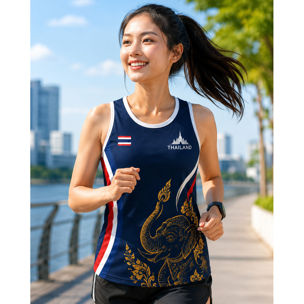 เสื้อกล้ามกีฬา CNM Thailand ลายช้างไทย ผ้าแห้งไว ระบายอากาศดี น้ำหนักเบา ใส่สบาย เสื้อวิ่งฟิตเนส สำหรับผู้หญิงและผู้ชาย