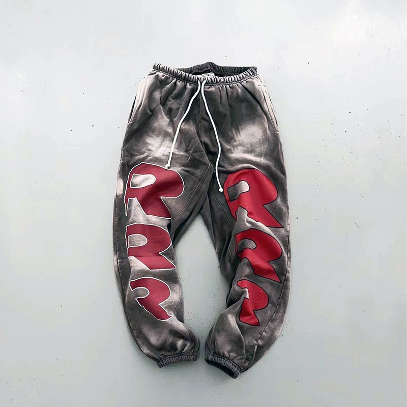 SUQI JERRY RRR123 Washed Distressed Retro Loose Drawstring Drawstring Sweatpants กางเกงลําลอง