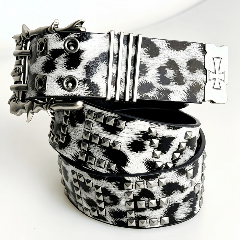 Original Leopard Print Anchor Fixed Double Pin Buckle Street Hip Hop Belt Belt