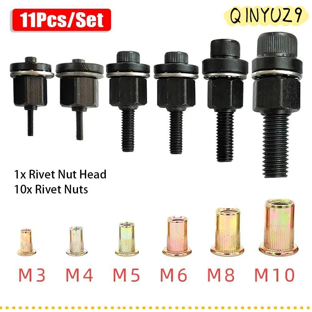 QINYUZ9QX 11 ชิ้น/เซ็ตคู่มือ Riveter เครื่องมือ, Mandrel Staple M3 M4 M5 M6 M8 M10 Hand Rivet Nut, ท