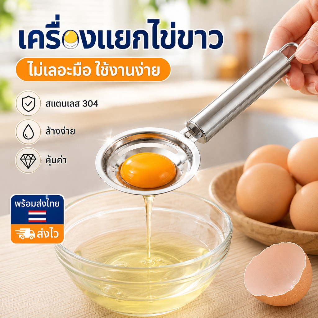 เครื่องแยกไข่ขาวสแตนเลสคุณภาพสูงแยกแยกไข่แดงอย่างรวดเร็วไข่ขาวทําความสะอาดง่ายแข็งแรงทนทานทุกครอบครัวครัว เร็ว การส่งสินค้า ประเทศไทยพร้อมสต็อก