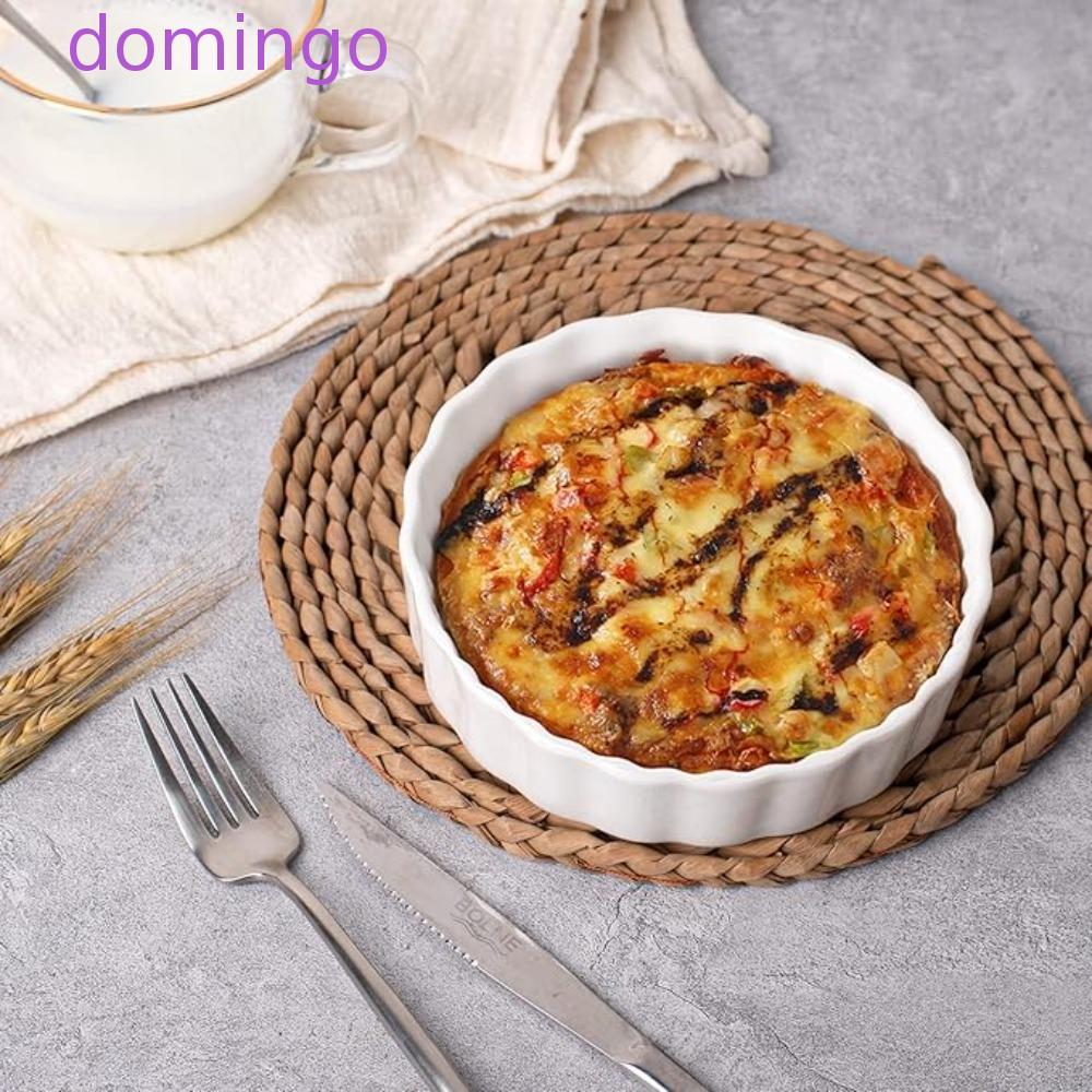 DOMINGO 6 ชิ้นครีม Brulee Ramekins, ถาดอบทาร์ตเซรามิกสีขาว, เตาอบถาดอบพายตื้นทรงกลมเสิร์ฟส่วนบุคคล