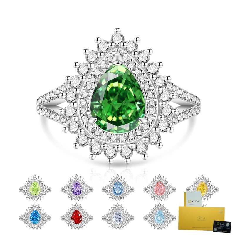 [พร้อมใบรับรอง Gra] ขายร้อน Ice Flower Cut Pear Shaped Queen Mozambican Drop Ring