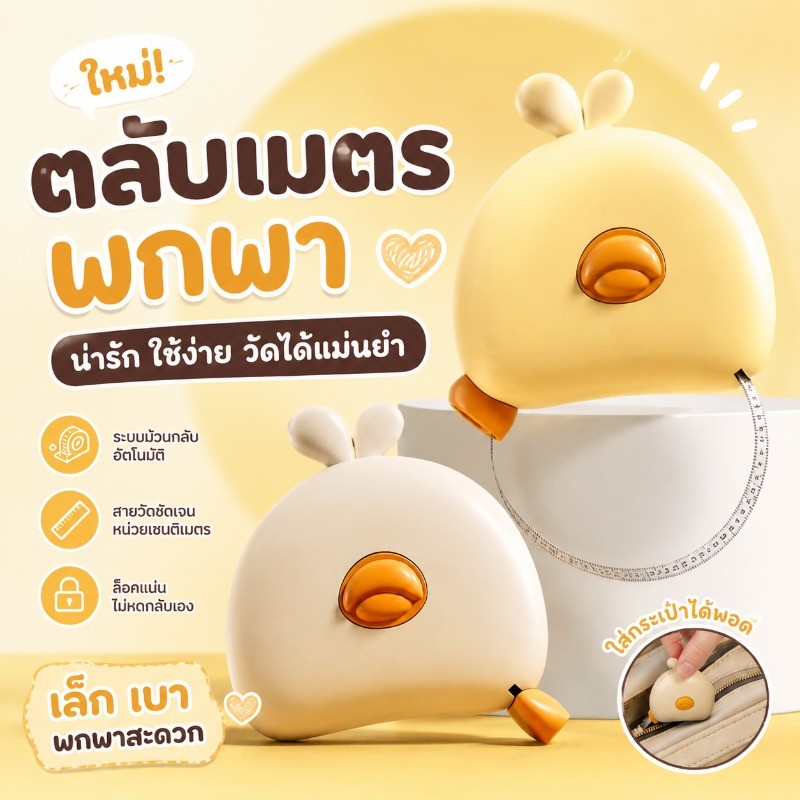 สายวัดร่างกายน่ารัก พกพาสะดวก แม่เหล็กดูด หดอัตโนมัติ วัดเอว อก สะโพก ศีรษะ ต้นขาได้ ใช้งานสะดวกแม่นยำ
