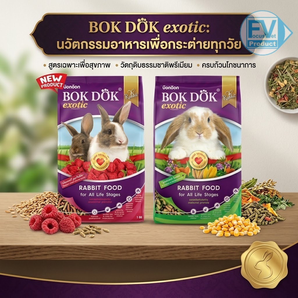 อาหารกระต่าย BOKDOK สำหรับทุกสายพันธุ์ ทุกช่วงวัย  1 กิโลกรัม ไฟเบอร์สูง! ช่วยระบบขับถ่าย