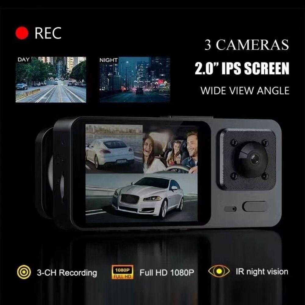 BACKSTAGERET4FC3 Vehicle Recorder 3 ช่อง 360° ดูรถ DVR, IR Night Vision HD Recording Car Dashcam Dri