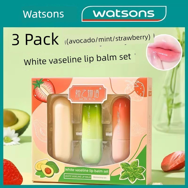 lipbalm ลิปมัน แพ็ค 3 แท่ง|Avocado Lip Balm Vaseline Moisturizing Men Women Moisturizing Anti-Drying