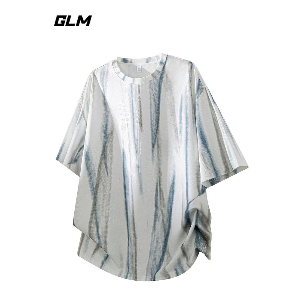 GLM อย่างเป็นทางการแท้ Casual Tie-Dye รอบคอแขนสั้นเสื้อยืดผู้ชายฤดูร้อนหลวม B