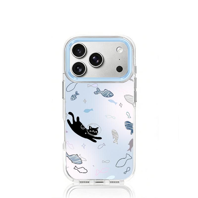 🍀SUN🍀แมวดำ ปลาทะเล กรอบเลนส์ฟ้า เคสไอโฟน ใสกันกระแทก ชาร์จแม่เหล็กIPhone 11 12 13 14 15 16 17 PRO MAX 7 8 PLUS X/XS XR