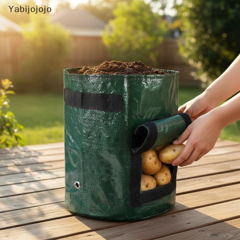 Yabijojojo สวนปลูกกระเป๋า,พร้อมที่จับ 3/5/7/10 แกลลอน,คุณภาพสูงสวนเครื่องมือ PE พืชกระเป๋าผักมะเขือเทศมันฝรั่งดอกไม้ใหม่