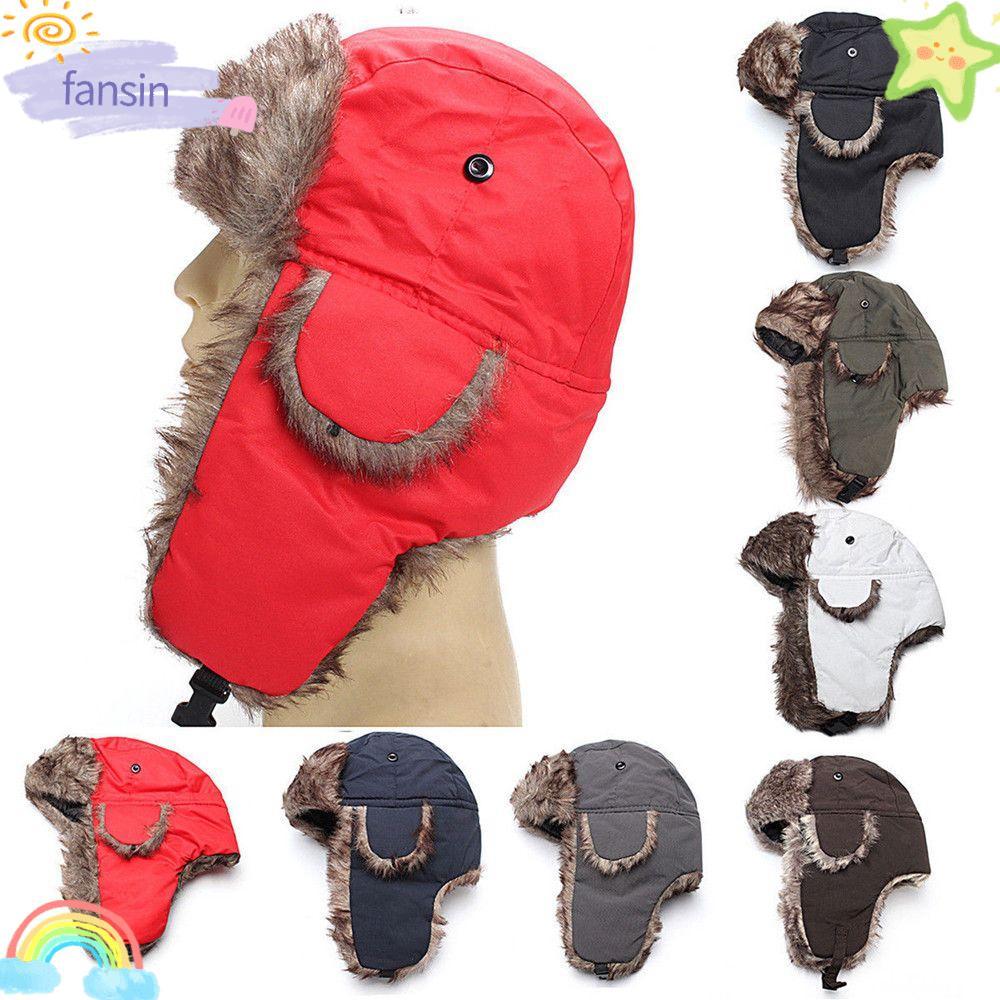 FANSIN หมวกแก๊ปกันหนาวกันหนาวกันหนาวกันหนาวกันหนาวขนสัตว์ Ushanka Russian Ushanka Fur Earflap