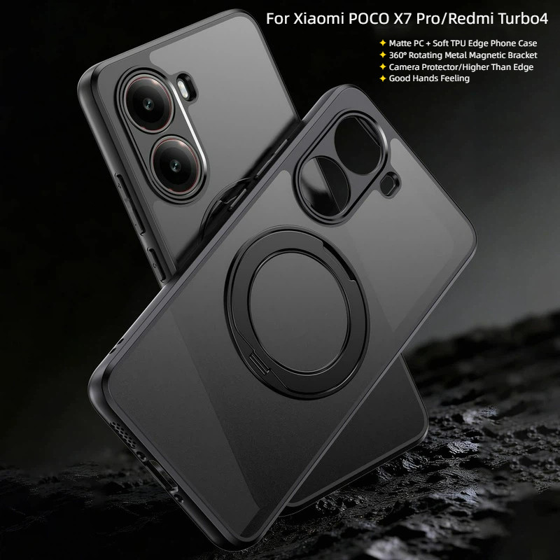 สําหรับRedmi Turbo 4 5 Maxปลอกหรูหรา 360oหมุนโลหะแม่เหล็กBracket Matte PC Hardเคสโทรศัพท์สําหรับXiao