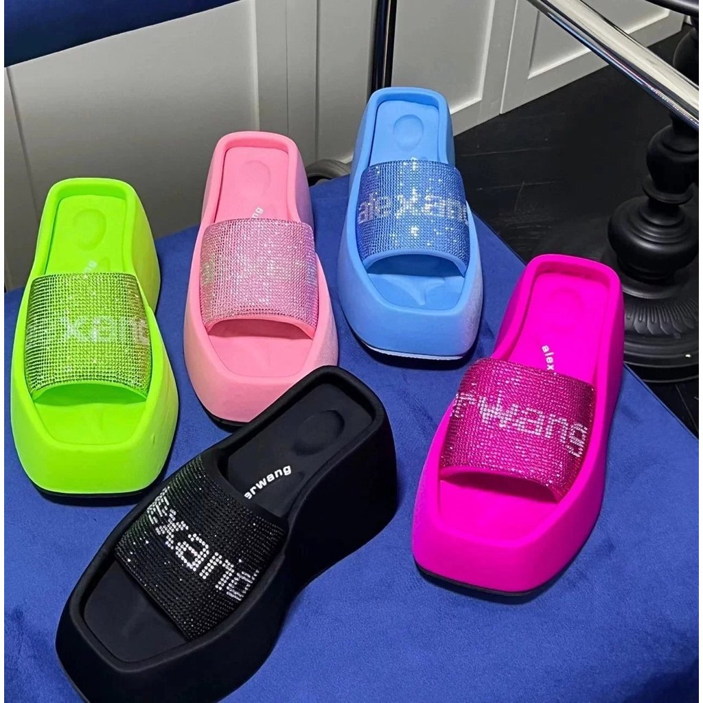 Dawang สไตล์ใหม่ Rhinestone หนา Soled Flip-Flops ins อินเทรนด์ aw แพลตฟอร์มด้านล่างเพิ่มความสูง Casu