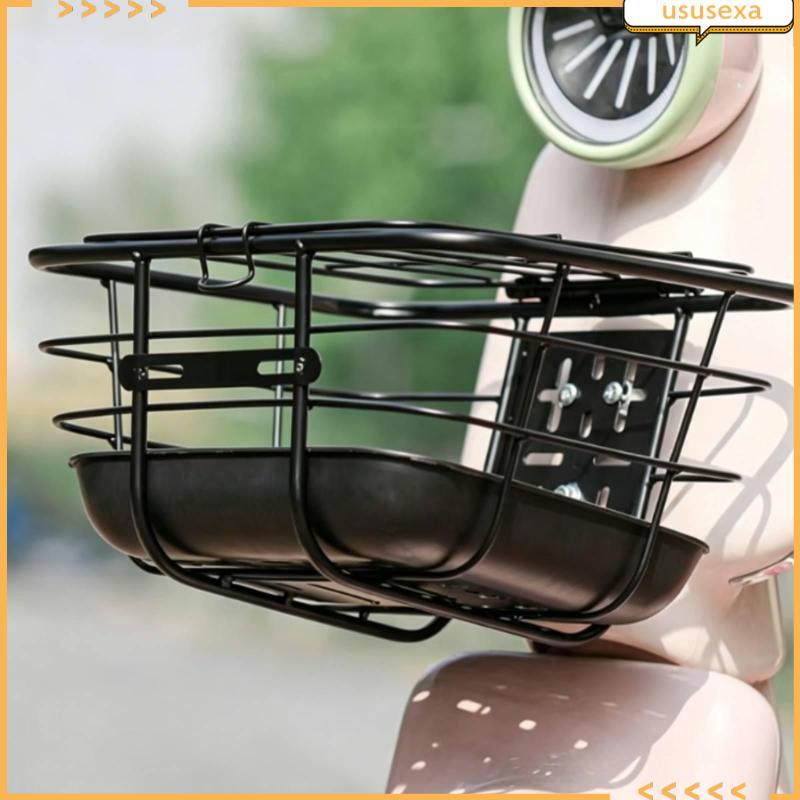 [Ususexa] Slotted Holes Front Cycle Basket Rounded Corners Cycle Wire Basket Black Cycle Gear Mounte