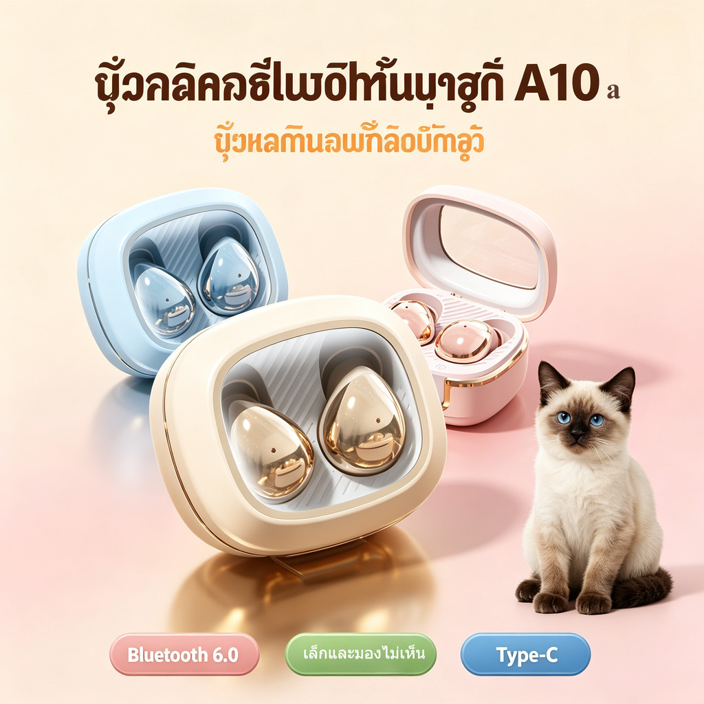 A10A หูฟัง TWS บลูทูธ 6.0 กะทัดรัด สวมใส่สบาย แบตยาว เบสคุณภาพ ENC ตัดเสียงรบกวน สนทนาชัด เล่นเกม ฟังเพลง พกพาสะดวก