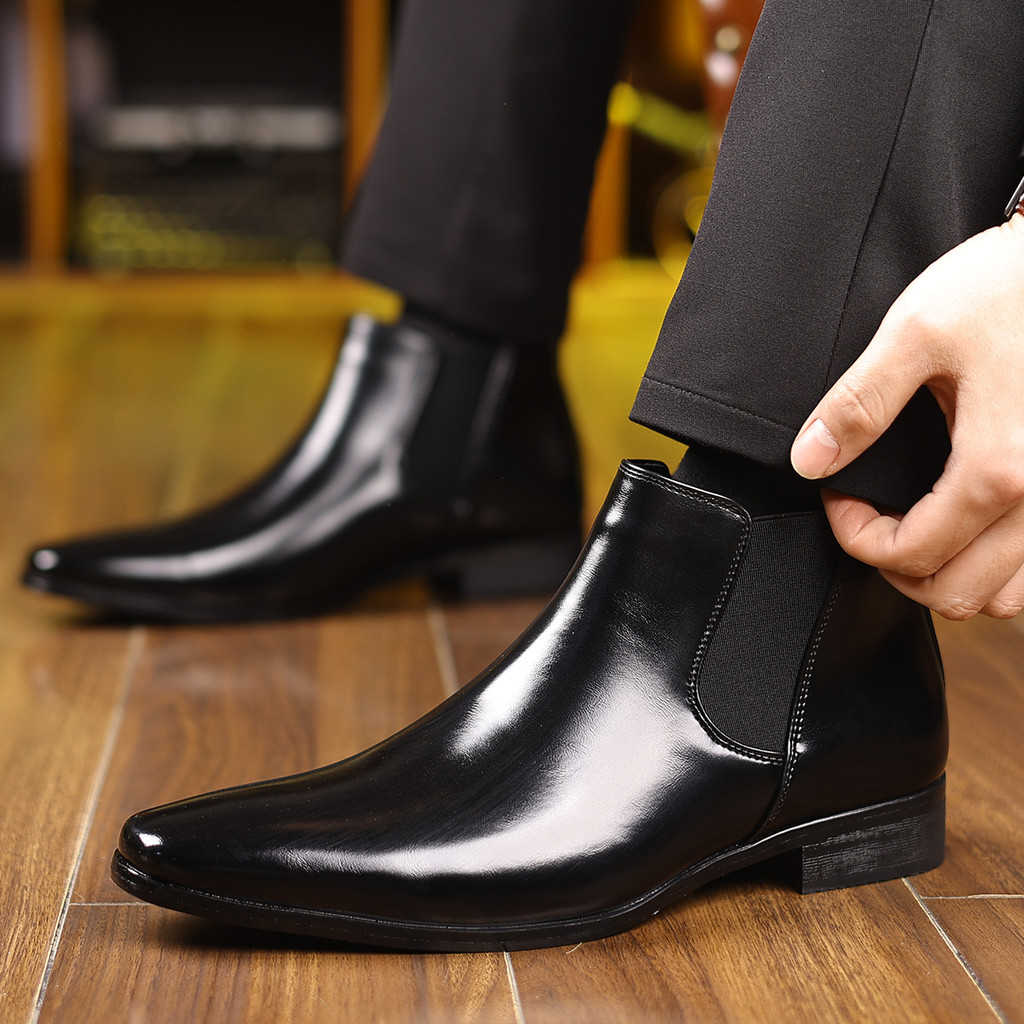Men Gloss Synthetic Elastic‐Side Low-Heel Official Chelsea Dress Boots