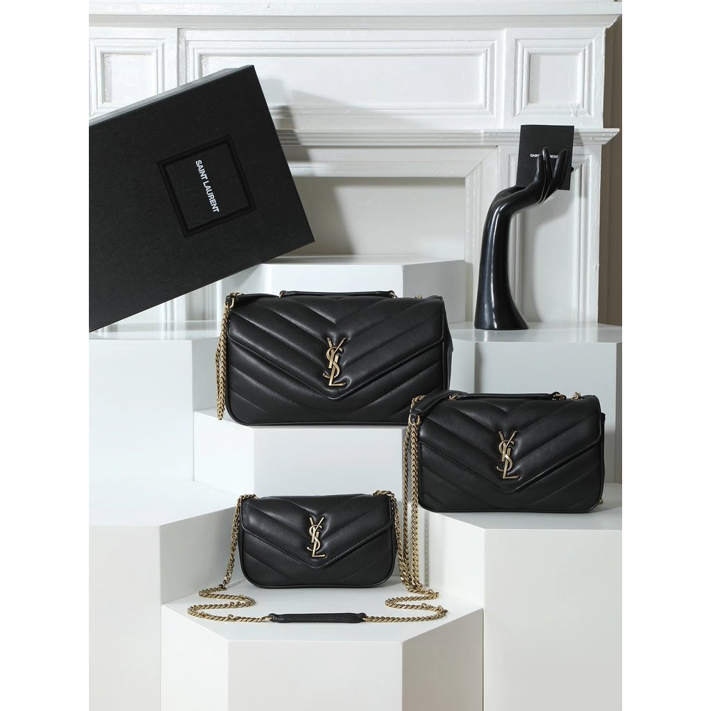 [Old Fairy] YSL Black Gold louLou V Pattern Chain Bag Shoulder Bag Crossbody Bag Full Size Bag ysl B
