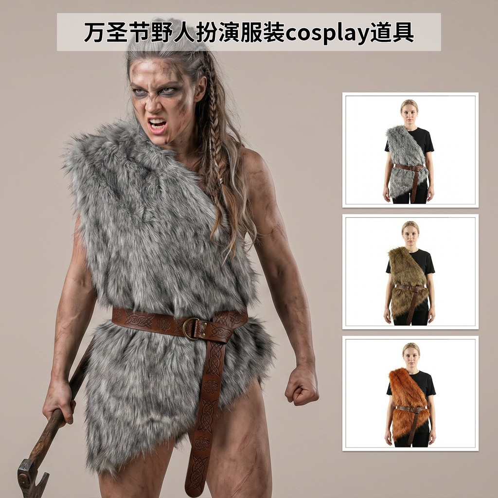 Retro Faux Fur ขนสัตว์เทียม Primal ไวกิ้งด้านนอกเสื้อเสื้อกั๊กคอสเพลย์ Props ผู้ชายผู้หญิง NPC