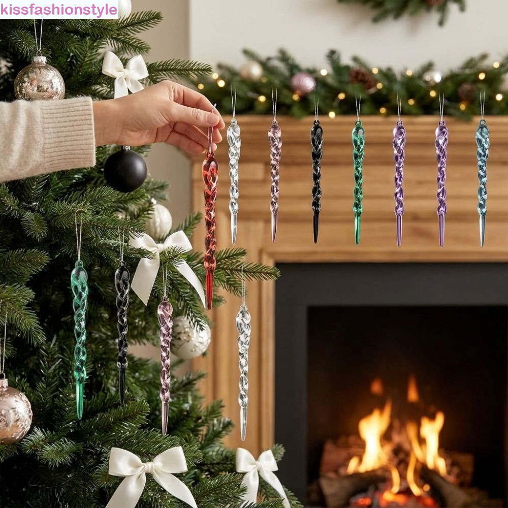 KISSFASHIONSTYLE 12 ชิ้นต้นคริสต์มาส Icicle เครื่องประดับ,อะคริลิค Shatterproof Xmas Icicle จี้,โปร่