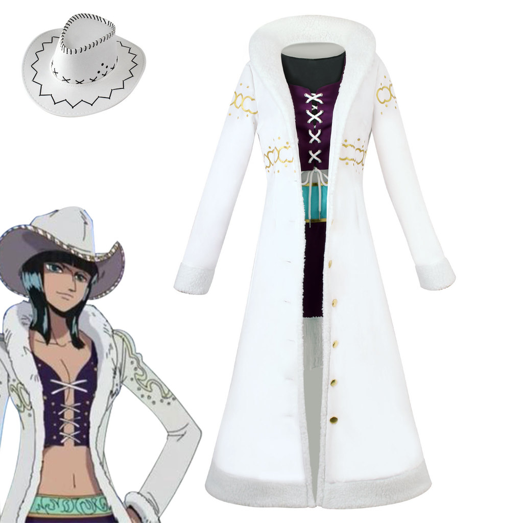 อะนิเมะ ONE PIECE Robin Fur Collar Jacket Nico Robin คอสเพลย์เครื่องแต่งกาย ONE PIECE Nico Robin คอส