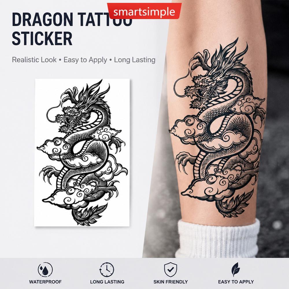 SMARTSIMPLE จีนมังกร Tattoo สติกเกอร์สมุนไพรผลไม้ชั่วคราว Tattoo สําหรับชายกันน้ําแขน Body Art สําหร