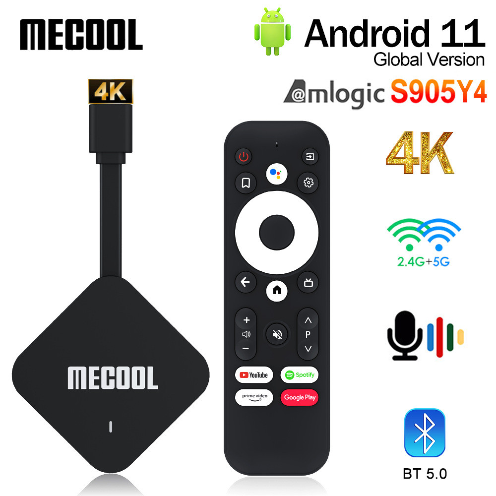 MECOOL KD2 ชุดกล่องด้านบน 4GB/32GB Android 11 กล่อง 4K รีโมทคอนโทรลเสียง TVBOX บลูทูธ 5