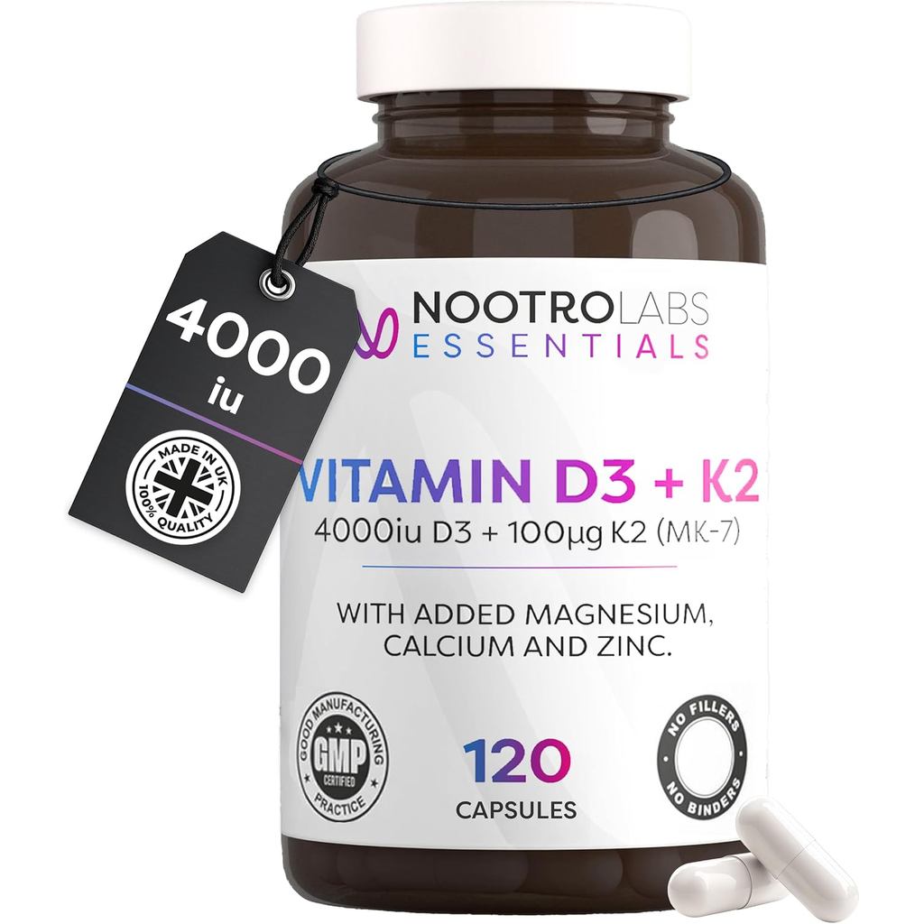 Nootro Labs Essentials วิตามิน D3 4000 iu และ K2 แคปซูล 120 แคปซูล