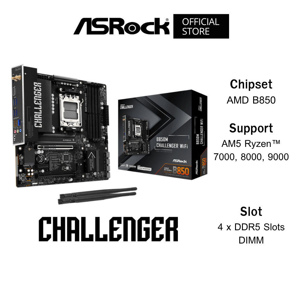 ASROCK B850M Challenger WiFi Mainboard (เมนบอร์ด) Micro-ATX AMD B850 Socket AM5 Ryzen™ 9000-7000 Ser
