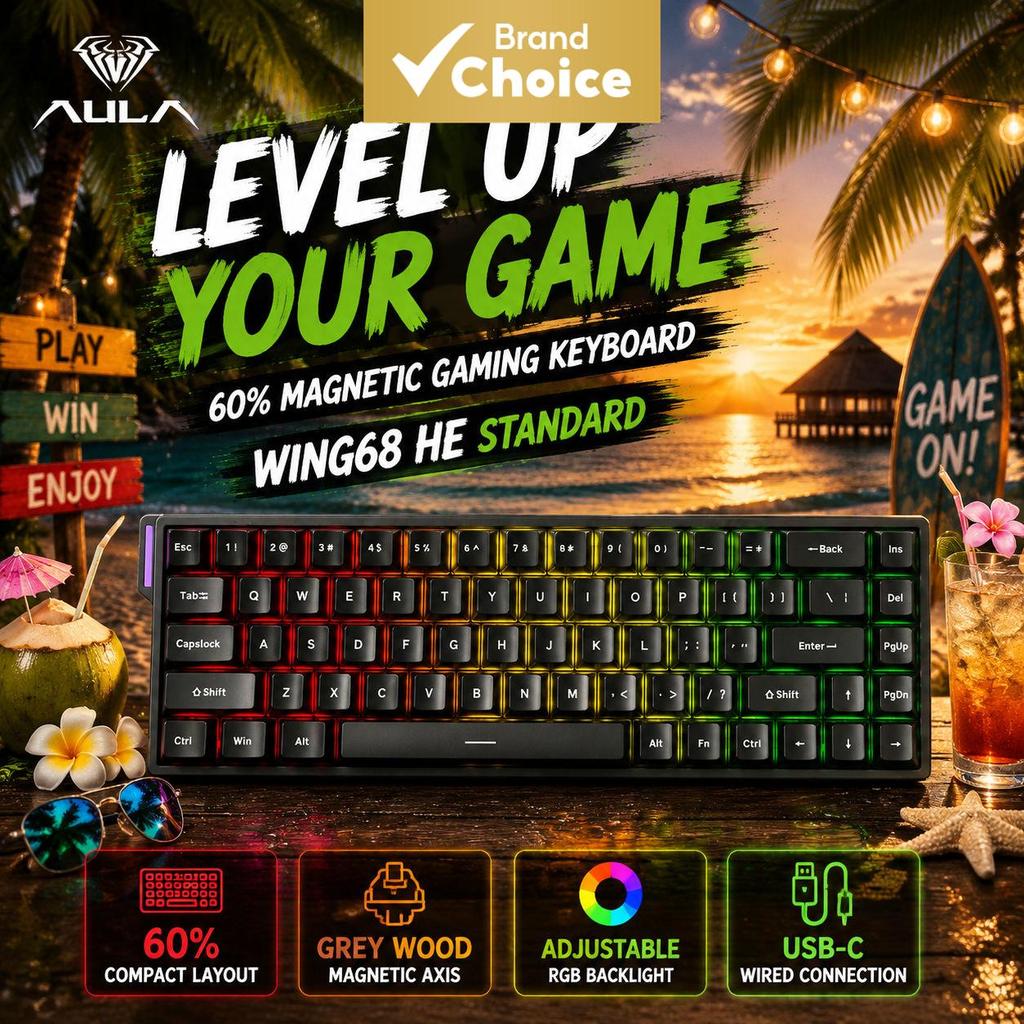 คีย์บอร์ดแมคคานิคอล AULA WIN68 HE แบบมีสาย สวิตช์แม่เหล็ก ฮอลล์เอฟเฟกต์ 68 ปุ่ม RGB Rapid Trigger