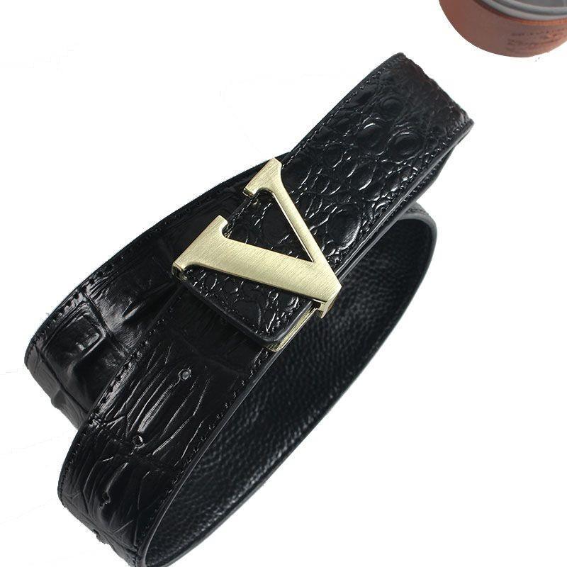 Smooth Buckle Belt Mens Crocodile Pattern Youth HV Letter Leather Hair Stylist Pants Belt