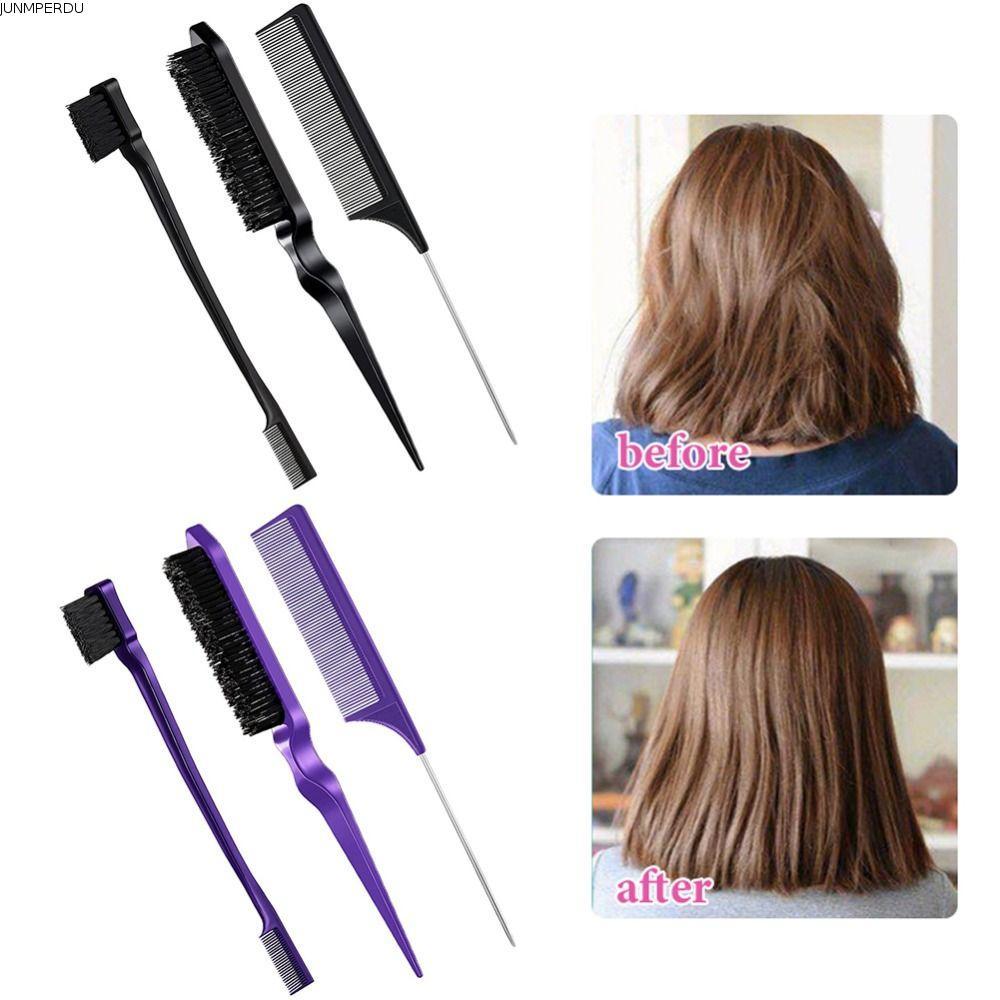 JUNMPER2R 3 ชิ้นแปรงขน Slicking Hair Brush หวีหางหนูสําหรับ Edge Back Grooming