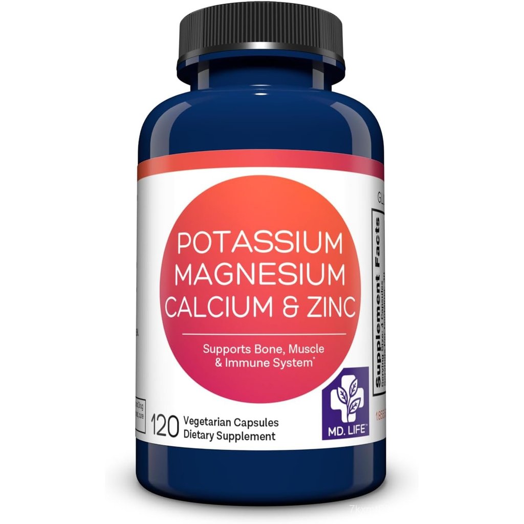 MD. Life Potassium Zinc Calcium Supplement - 120 Capsules - Potassium Zinc Supplement – Supports Bon