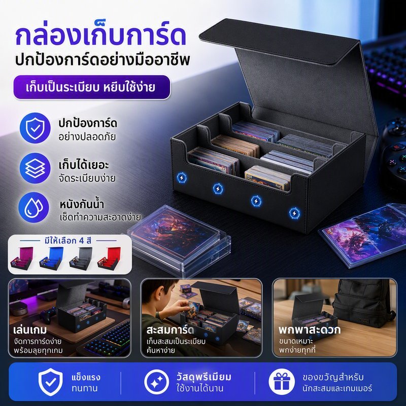 Trading Card Storage Box หนัง PU กันน้ํา Magnetic Divider Collector Deck Case Organizer