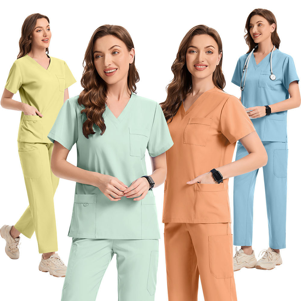 NiaaHinn เสื้อ + กางเกงMedical Scrub ชุด Unisex ผู้ชายและผู้หญิง Quick-Drying ยืดหมอพยาบาลชุดบางชุดลําลองและสบาย