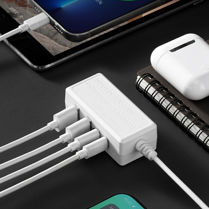 QUU ฮับชาร์จแยก USB C 4 พอร์ตพร้อมเอาต์พุต USB และ 2 ประเภท C 2 พอร์ตสําหรับอุปกรณ์มือถือและอิเล็กทร