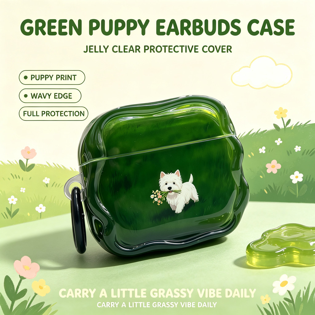 [คลังสินค้าพร้อม] เคสหูฟังลูกสุนัขสีเขียวเข้มเหมาะสําหรับ แอร์พอด มือโปร3/แอร์พอด 4/แอร์พอด5อุปกรณ์เสริมสไตล์ใหม่รวมทุกอย่างป้องกันการชนกันเคสป้อง
