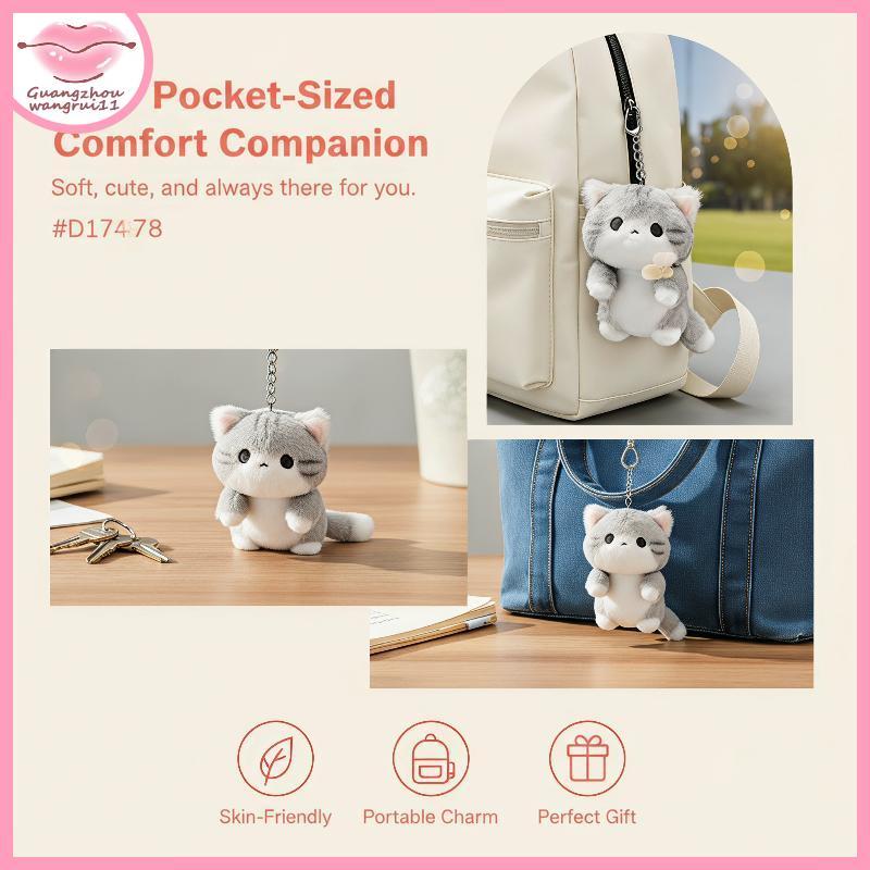 [GZ] น่ารัก Kawaii แมวสีเทาพวงกุญแจตุ๊กตา Super Soft Fluffy กระเป๋า Charm สําหรับ Bapa Decor ของขวัญ